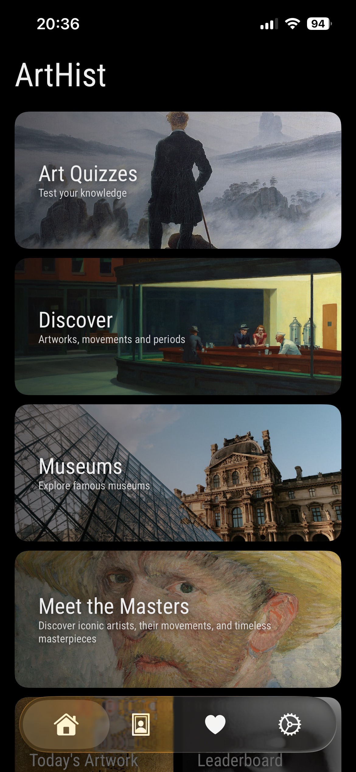 ArtHist App Home Screen